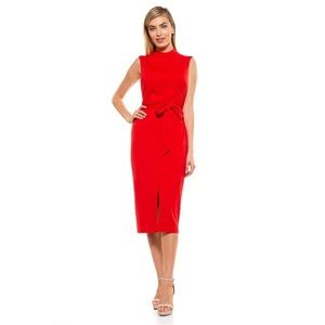 NWT Alexia Admor‎ Fara Red High Neck Midi Dress Front Split Classic Size 6